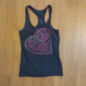 Old Navy Rackerback Tank Top Heart Peace Grey Pink Ribbed Fitted Sz Small